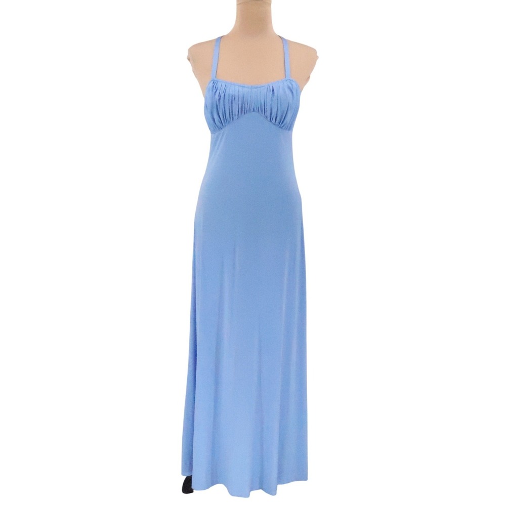 Ryan Keith Vintage 70s Halter Maxi Dress Jacket Womens Size 6 Blue Babydoll Y2K